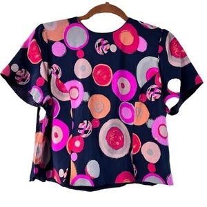 Vintage Nora Martin silk retro short sleeve cropped shirt